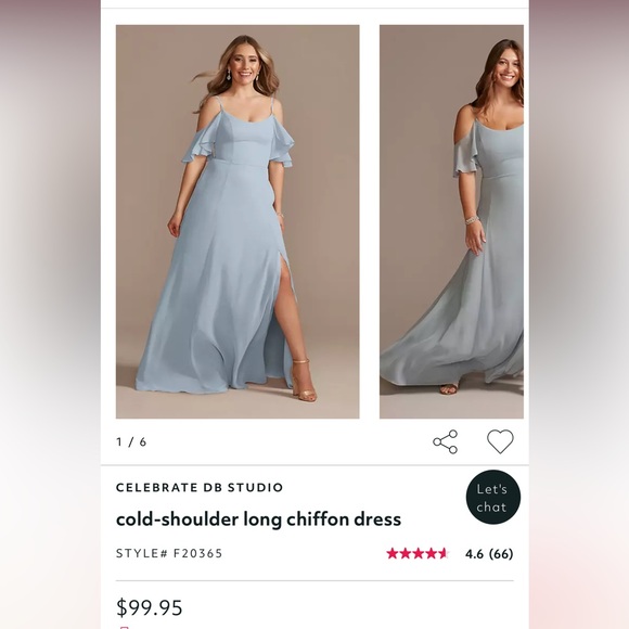 David’s Bridal Dusty Blue Cold Shoulder Bridesmaid Dress - Picture 2 of 4